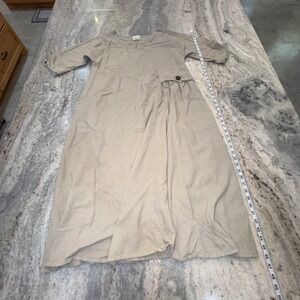 Vintage Dunes Women's Large Gray Linen Dress Midi Short Sleeve